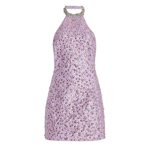 DES_PHEMMES - Purple Embroidered Stretch-Cotton Satin Mini Dress - IT 42